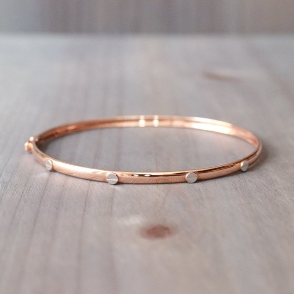 Real Gold 18K Two-Tone Rose Gold Slim Type Bangle Bracelet 3.2mm Fine Jewelry - Picture 4 of 7